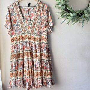 Bila Women's Floral Paisley Short Tiered Dress